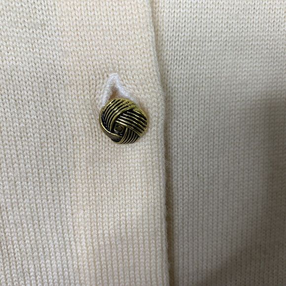 Talbots Cardigan Merino Wool Women Petite S Pale Yellow Pockets Gold Buttons - Picture 6 of 12